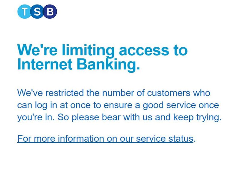 TSB&#39;s message to digital banking customers on Tuesday morning