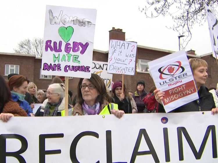 Protesters were campaigning against misogynistic attitudes revealed in the rape trial