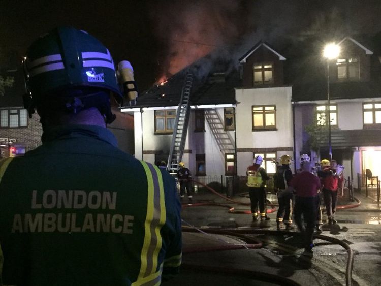 The fire in a three storey building in east London. Pic: @LAS_HART