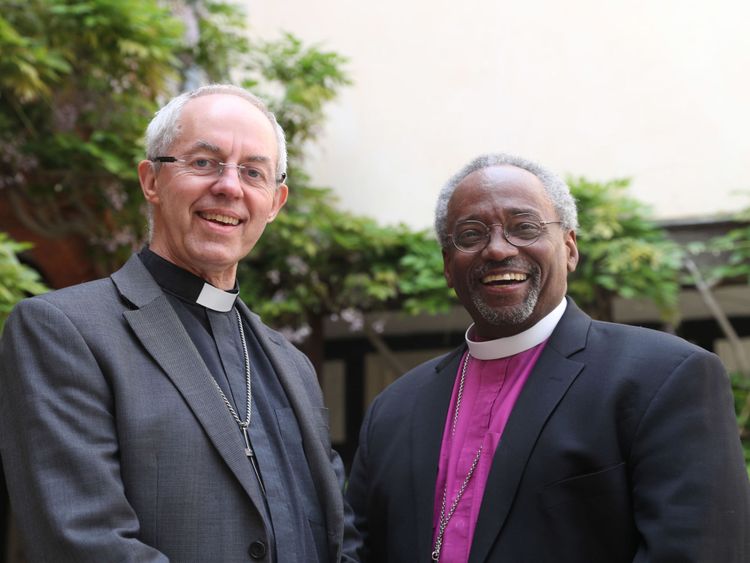 The Archbishop of Canterbury Justin Welby (L) and American bishop Michael Curry, who give the address