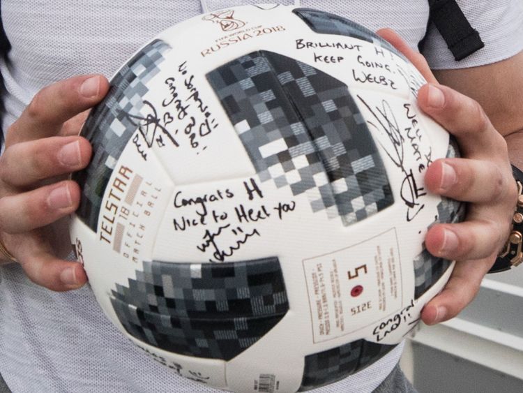 The match ball was signed by the team
