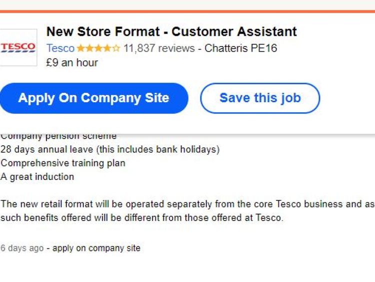 Tesco has advertised jobs online for its new stores
