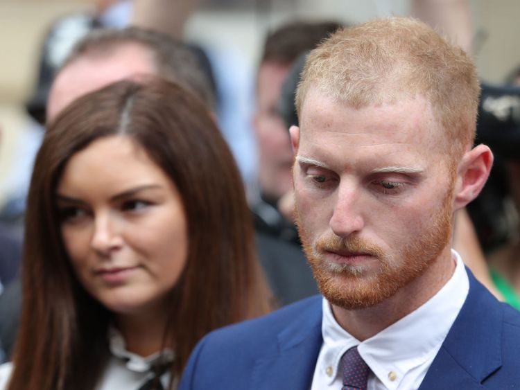 England cricketer Ben Stokes and his wife Clare leaving Bristol Crown Court where he has been found not guilty of affray following a brawl hours after England played the West Indies in a one-day international in the city in September last year. PRESS ASSOCIATION Photo. Picture date: Tuesday August 14, 2018. See PA story COURTS Stokes. Photo credit should read: Andrew Matthews/PA Wire