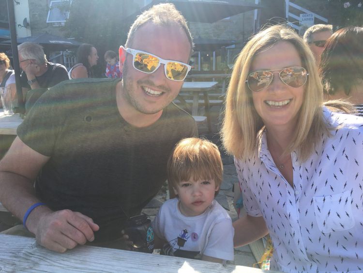 Rachael Bland with her son Freddie and husband Steve